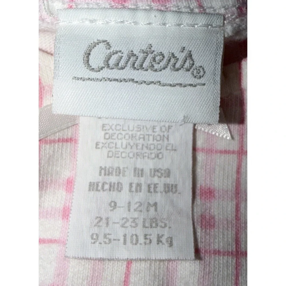 Vintage Carter's Baby Romper 9-12M‎ Pink Plaid Bunny On Pocket USA Made